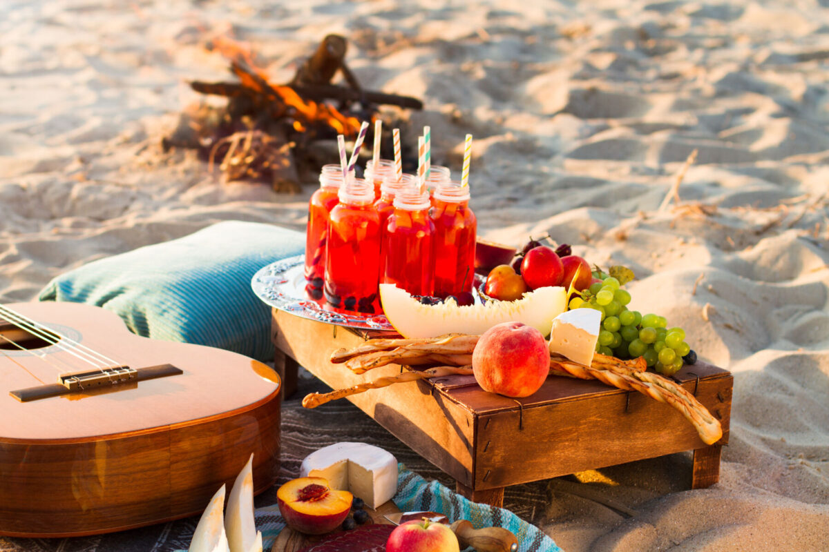 picnic and bonfire on the beach